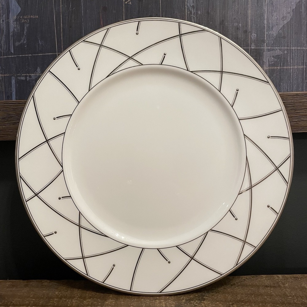 WATERFORD China Merrill 10.75" Dinner Plate White Platinum Silver Embossed Dot